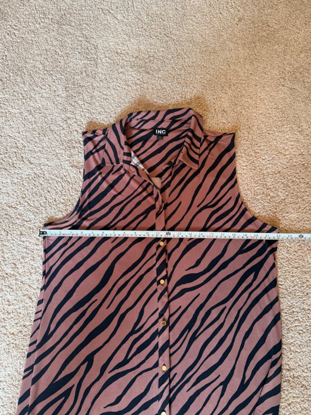 INC International Concepts Zebra Print Shirt Dress XL Sleeveless Taupe Black - Picture 5 of 12